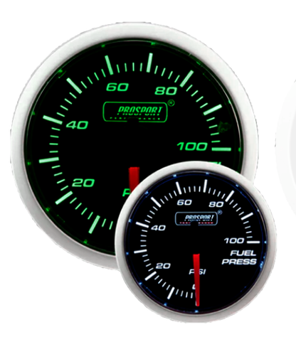 Manómetro de presión de combustible Prosport de 2-1/16" verde/blanco