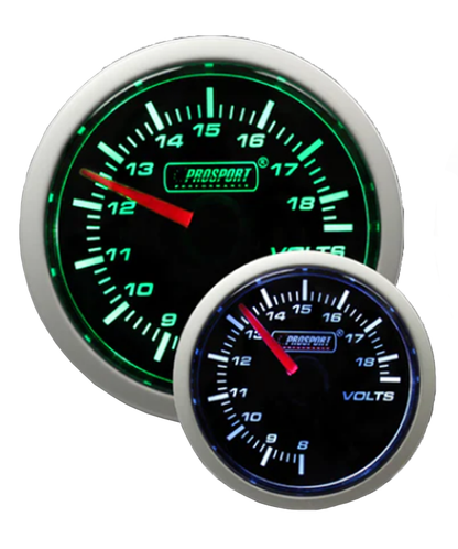 Medidor de voltaje verde/blanco Prosport de 2-1/16"