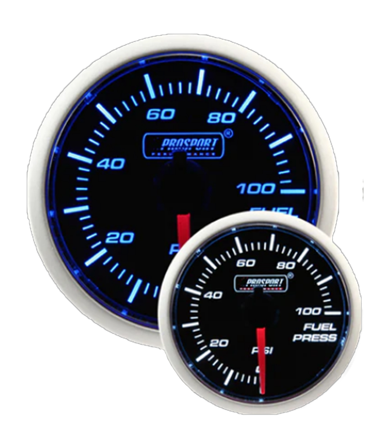 Medidor de presión de combustible azul/blanco Prosport de 2-1/16" 