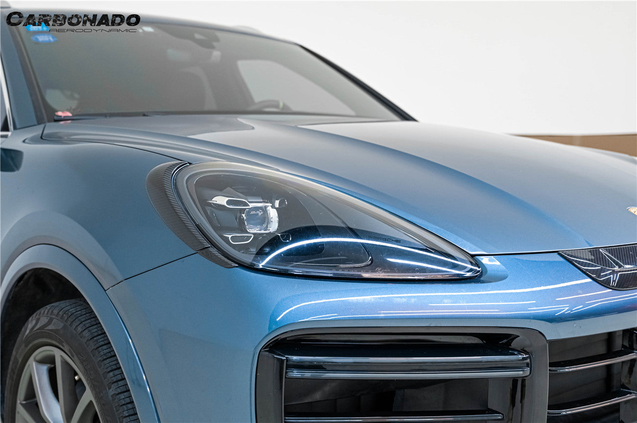 Carbonado 2018-2023 Porsche 9Y0.1 Cayenne S    E-Hybrid    Turbo MSY Style Dry Carbon Fiber Headlight Eyelid Eyebrow Cover