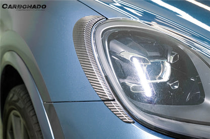 Carbonado 2018-2023 Porsche 9Y0.1 Cayenne S    E-Hybrid    Turbo MSY Style Dry Carbon Fiber Headlight Eyelid Eyebrow Cover
