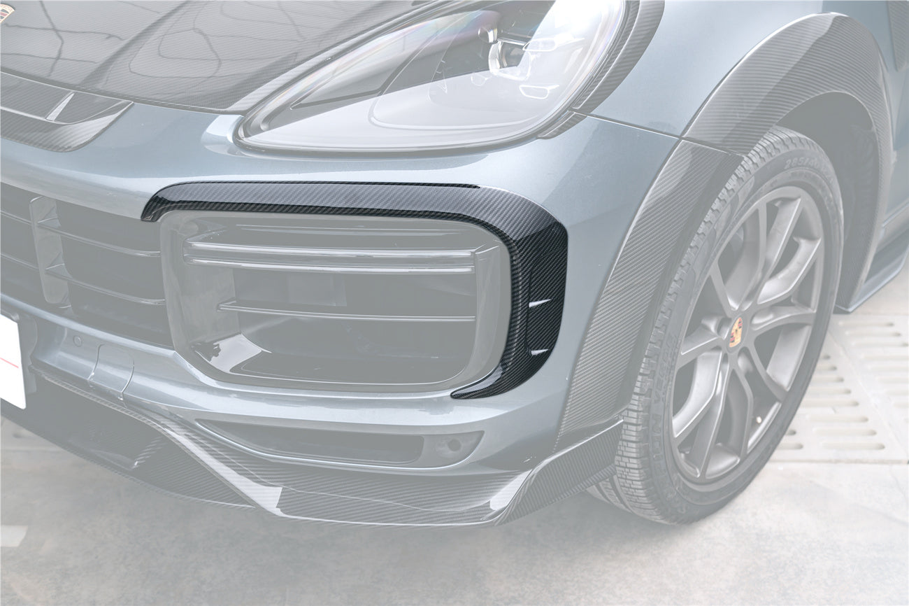 Molduras de ventilación del parachoques delantero de fibra de carbono seco estilo Porsche 9Y0.1 Cayenne Turbo MSY Carbonado 2018-2023