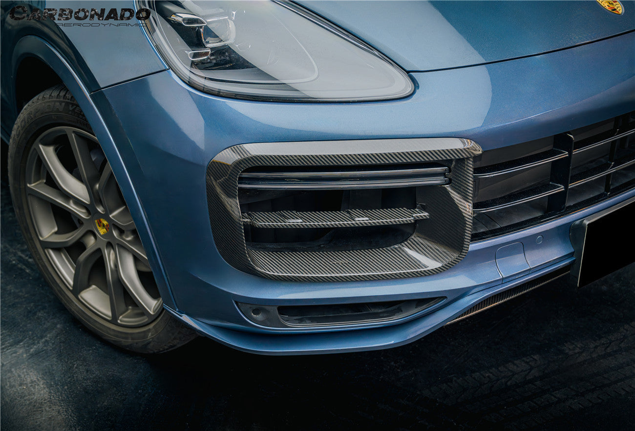 Carbonado 2018-2023 Porsche 9Y0.1 Cayenne Turbo TKT Style Dry Carbon Fiber Front Bumper Vent Cover