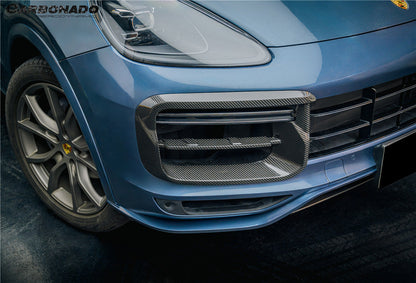 Carbonado 2018-2023 Porsche 9Y0.1 Cayenne Turbo TKT Style Dry Carbon Fiber Front Bumper Vent Cover
