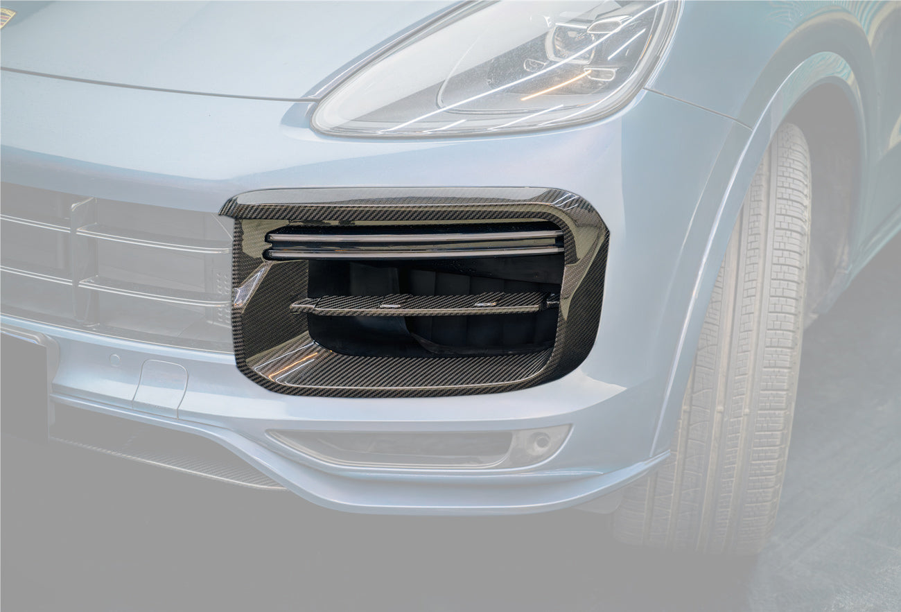 Carbonado 2018-2023 Porsche 9Y0.1 Cayenne Turbo TKT Style Dry Carbon Fiber Front Bumper Vent Cover