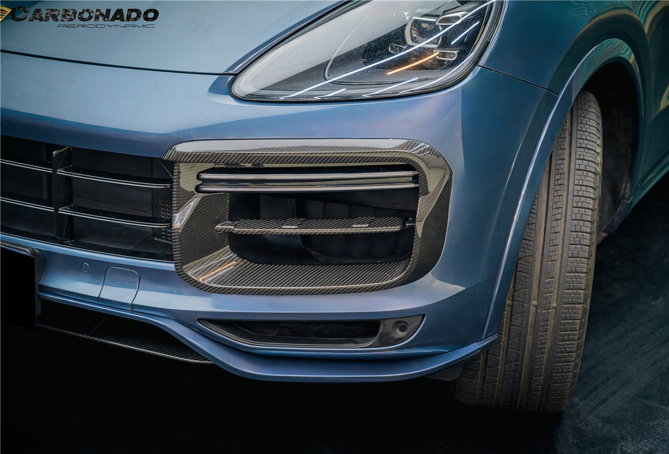 Carbonado 2018-2023 Porsche 9Y0.1 Cayenne Turbo TKT Style Dry Carbon Fiber Front Bumper Vent Cover