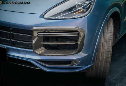 Carbonado 2018-2023 Porsche 9Y0.1 Cayenne Turbo TKT Style Dry Carbon Fiber Front Bumper Vent Cover