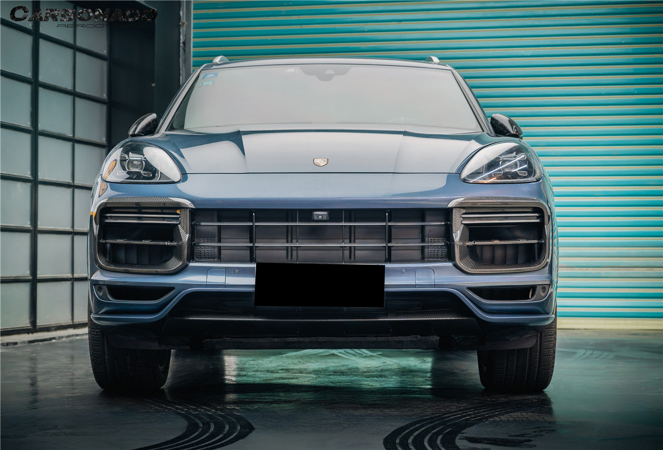 Carbonado 2018-2023 Porsche 9Y0.1 Cayenne Turbo TKT Style Dry Carbon Fiber Front Bumper Vent Cover