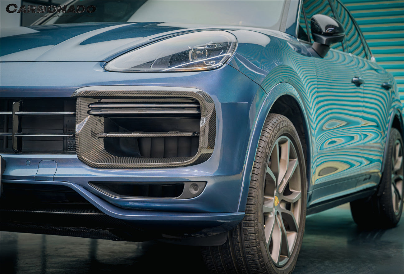 Carbonado 2018-2023 Porsche 9Y0.1 Cayenne Turbo TKT Style Dry Carbon Fiber Front Bumper Vent Cover