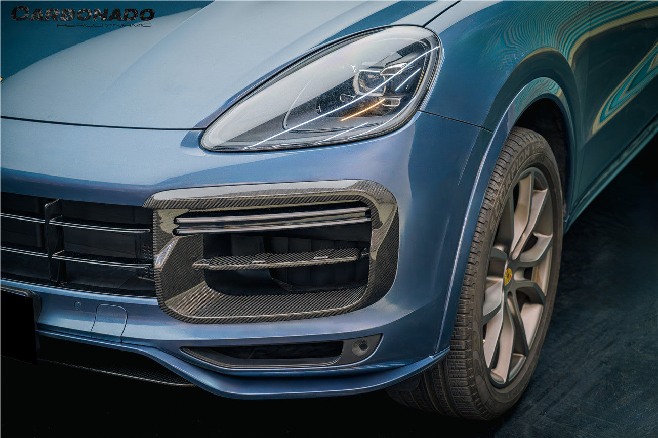 Carbonado 2018-2023 Porsche 9Y0.1 Cayenne Turbo TKT Style Dry Carbon Fiber Front Bumper Vent Cover