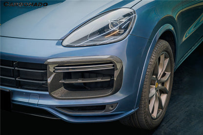 Carbonado 2018-2023 Porsche 9Y0.1 Cayenne Turbo TKT Style Dry Carbon Fiber Front Bumper Vent Cover