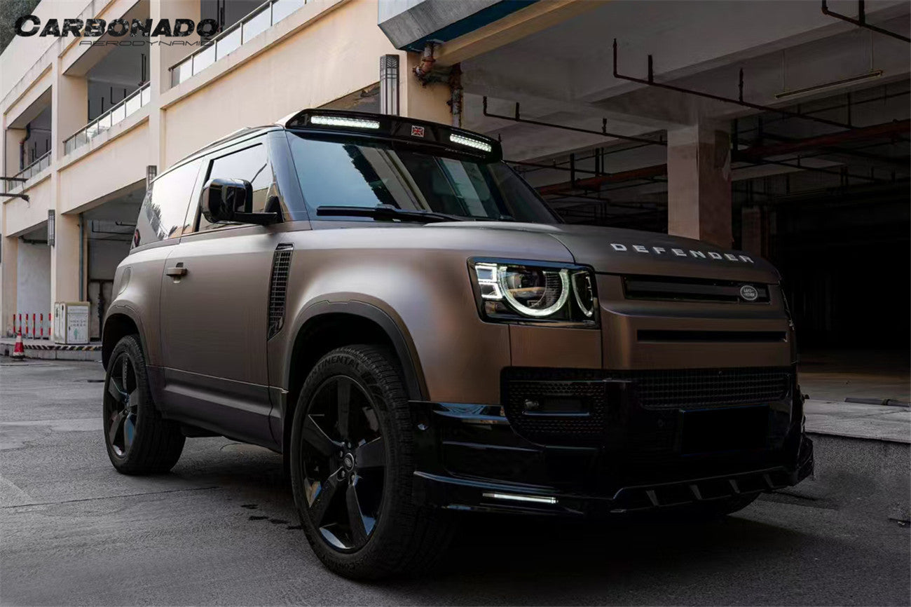 Alerón de techo delantero estilo roca Land Rover Defender Carbonado 2020-2024 y luz LED