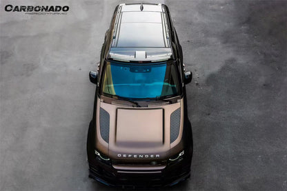 Alerón de techo delantero estilo roca Land Rover Defender Carbonado 2020-2024 y luz LED