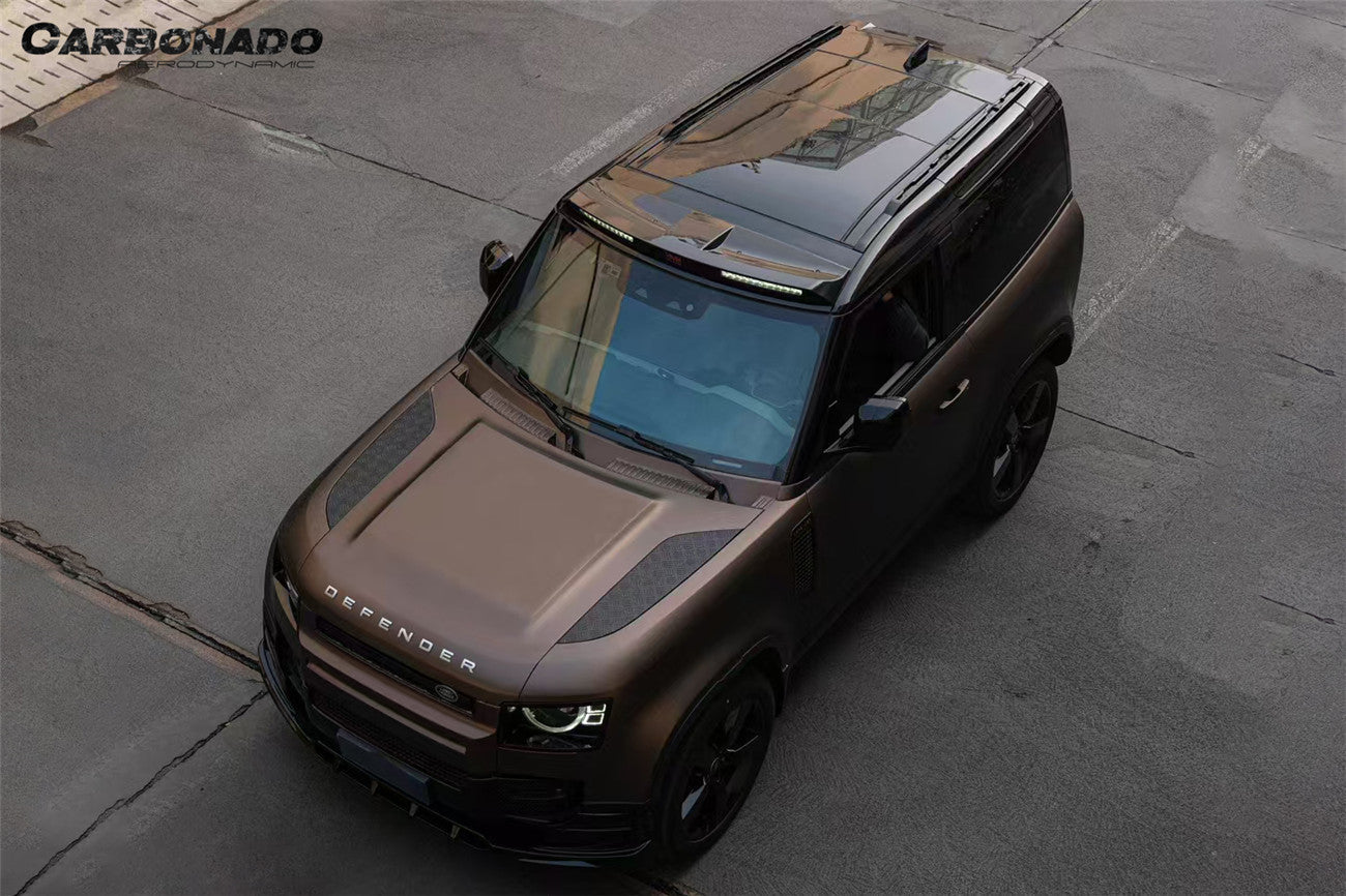 Alerón de techo delantero estilo roca Land Rover Defender Carbonado 2020-2024 y luz LED