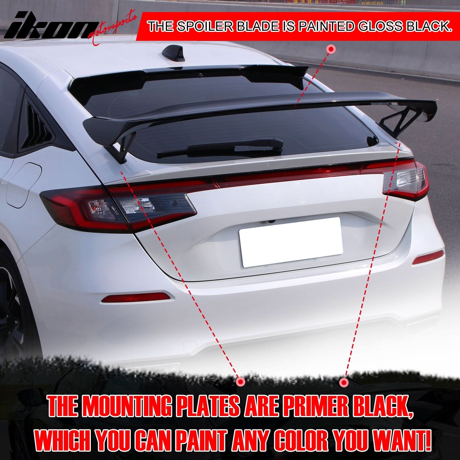 2022-2024 Honda Civic Type R Gloss Trunk Spoiler Mounting Plate ABS