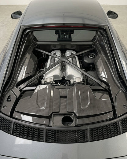 K2 Industries Audi R8 V10 4S Dry Carbon Fiber Engine Bay Cover Kit – 3 Piece Set (2017–2023)