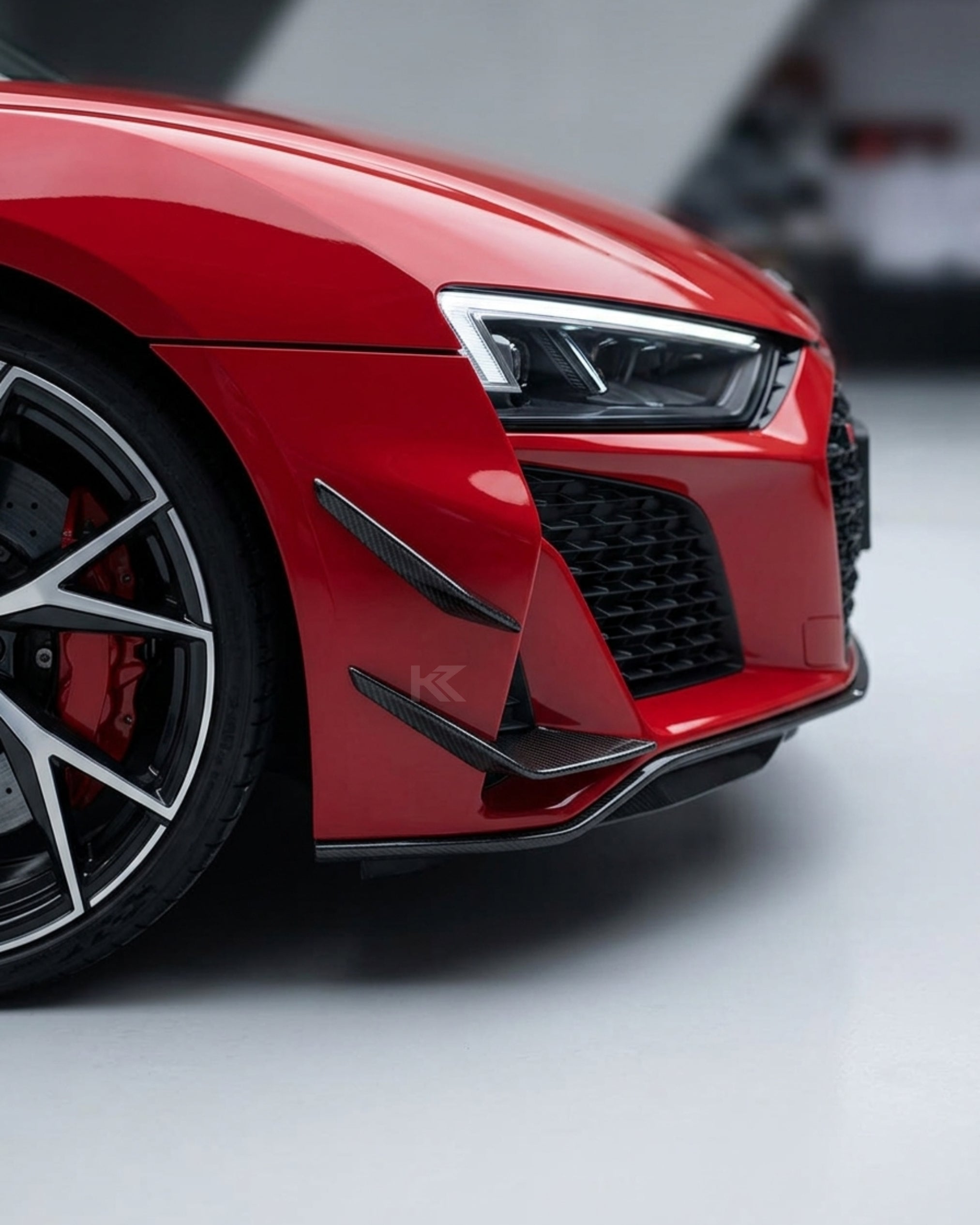 K2 Industries Audi R8 V10 GT / Performance Coupe 4S Gen 2 Facelift Dry Carbon Fiber Front Bumper Canards 2022 - 2023