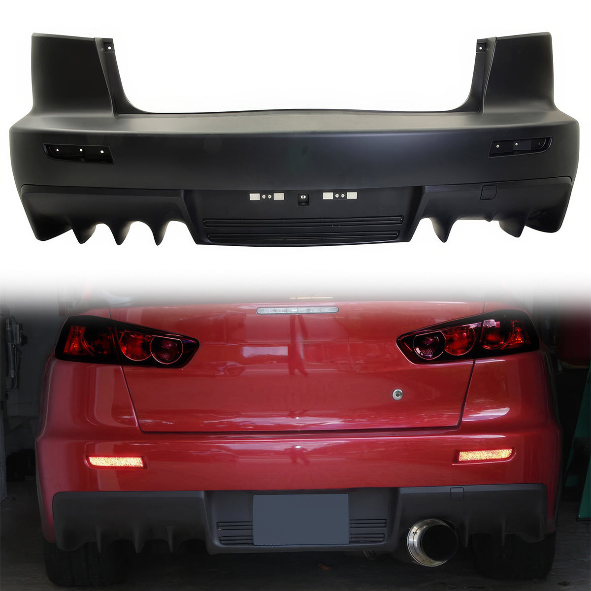 K2 Industries 2008-2015 Mitsubishi Lancer EVO 1 Outlet Rear Bumper Conversion PP