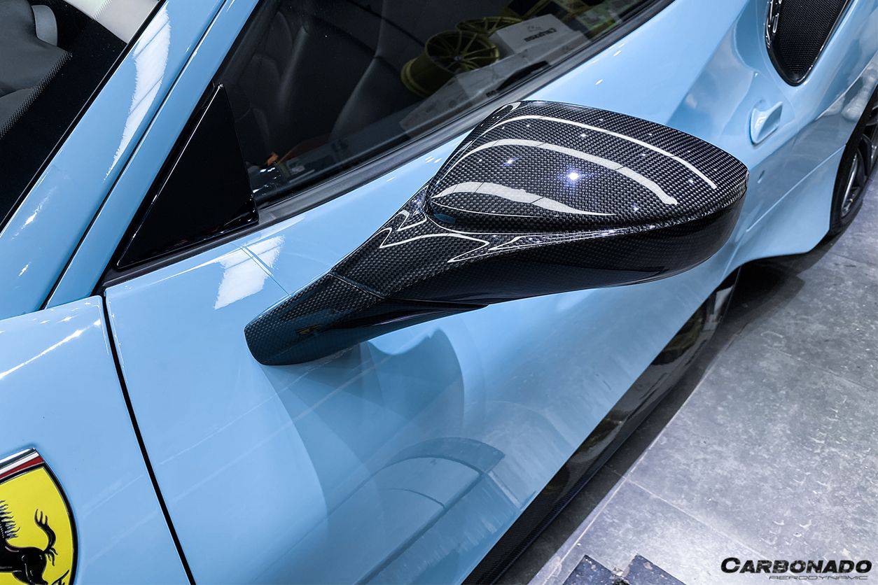 Reemplazo de espejo retrovisor de fibra de carbono estilo OE para Ferrari 488 GTB Spyder Carbonado 2015-2020