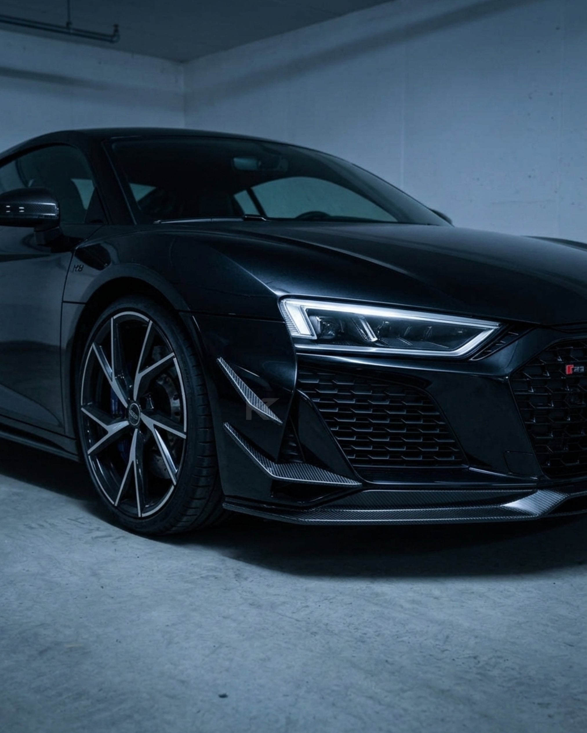 K2 Industries Audi R8 V10 GT / Performance Coupe 4S Gen 2 Facelift Dry Carbon Fiber Front Bumper Canards 2022 - 2023
