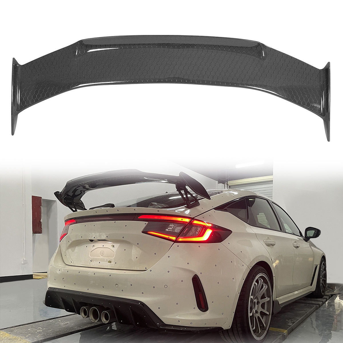 K2 Industries 2023-2025 Civic Type R OE Style Honeycomb Carbon Fiber Trunk Spoiler