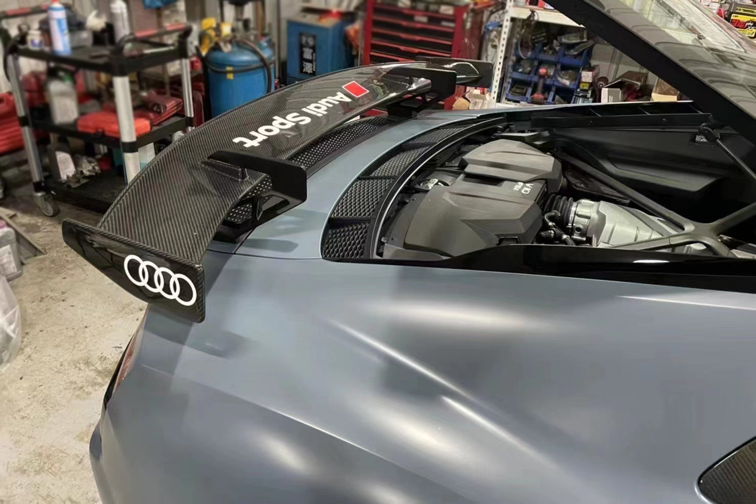 DarwinPRO 2016-2025 Audi R8 GEN2 Coupe Performance Parts Style Dry Carbon Fiber Trunk Wing with Base and Aluminum Legs