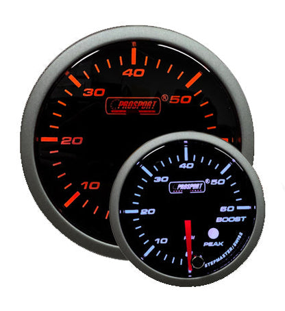Manómetro eléctrico Prosport Premium de 2-1/16" color ámbar/blanco, 0-60 PSI
