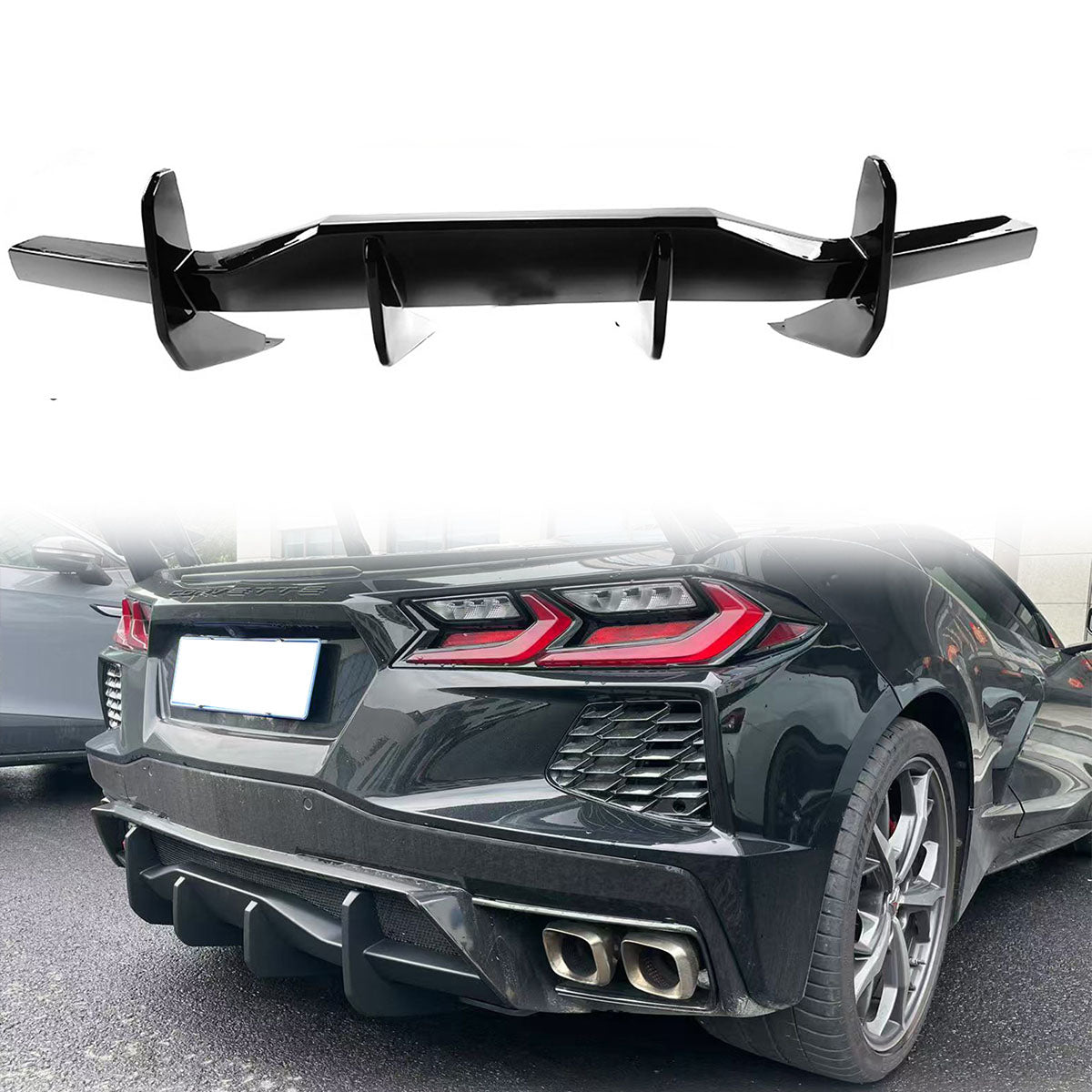 K2 Industries 2020-2025 Chevy Corvette C8 Gloss Black Rear Bumper Diffuser ABS
