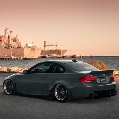 side rear angled view of BMW E92 with Custom Wide Body Kit