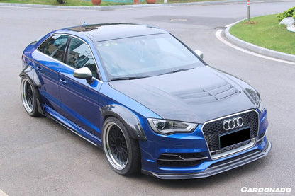 Carbonado 2013-2020 Audi RS3 S3 A3 Sline Sedan BKSS Style Carbon Fiber Side Skirts Under Board with Winglets