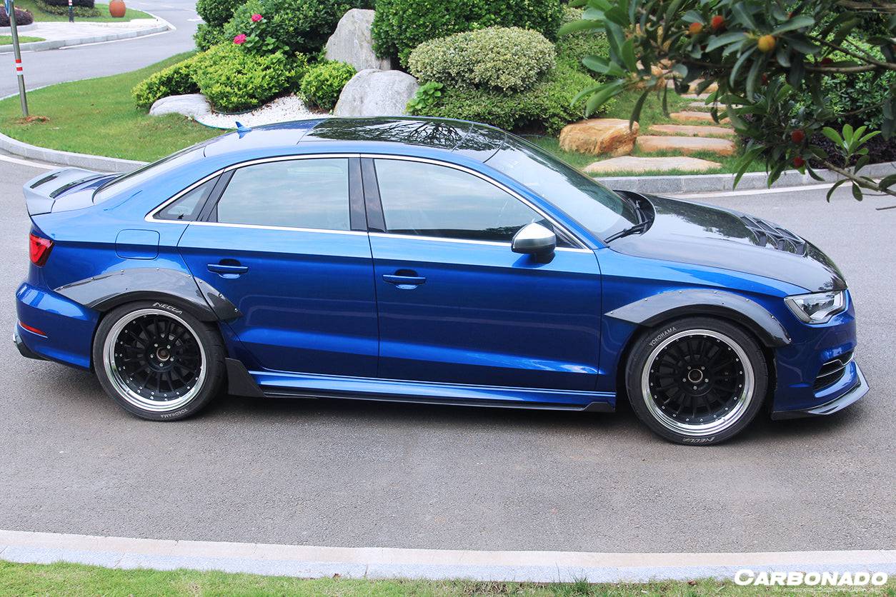 Carbonado 2013-2020 Audi RS3 S3 A3 Sline Sedan BKSS Style Carbon Fiber Side Skirts Under Board with Winglets