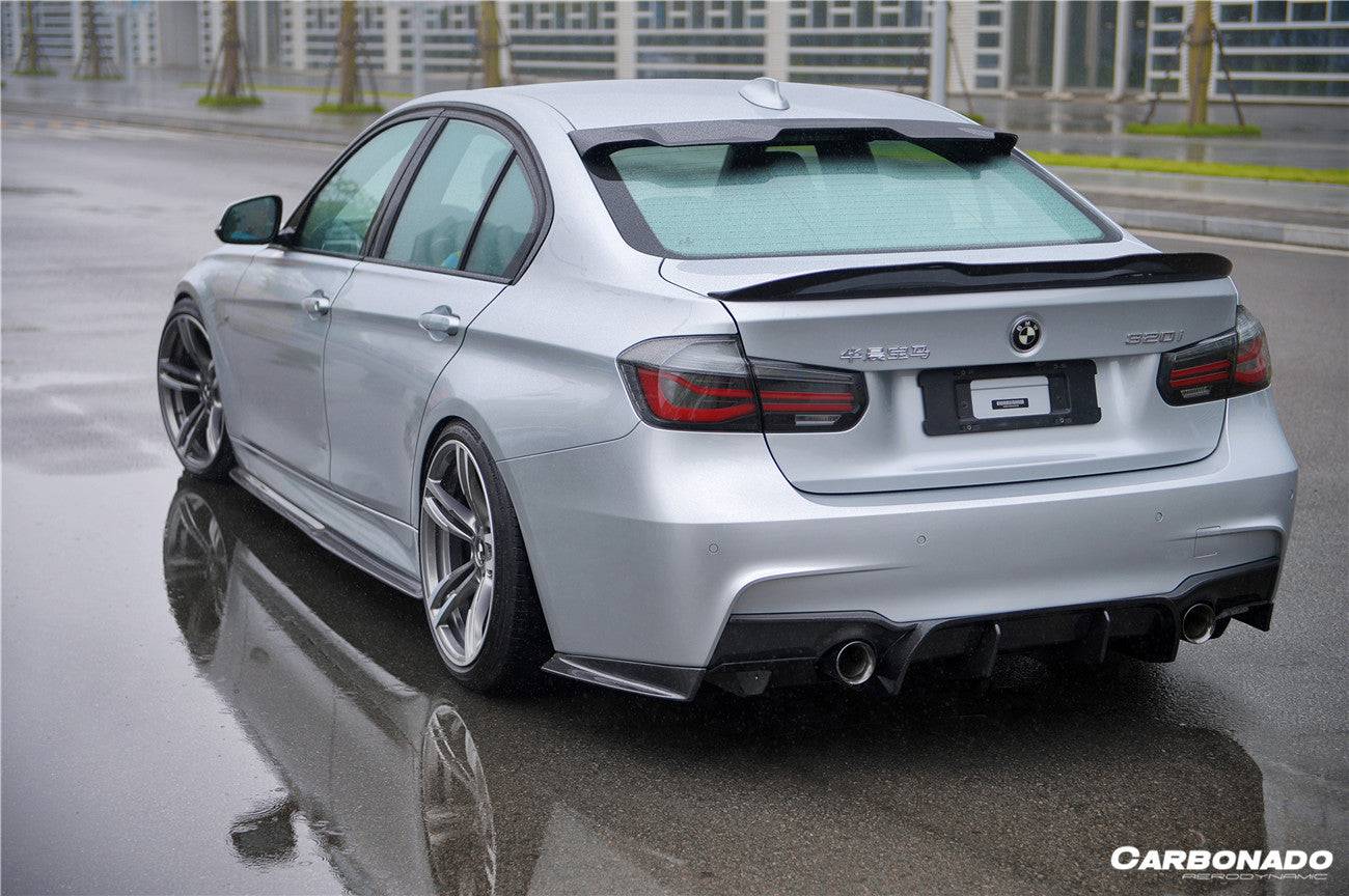 Carbonado 2011-2019 BMW 3 Series F30 F35 M-Tech GV Style Carbon Fiber Rear Lip with Caps