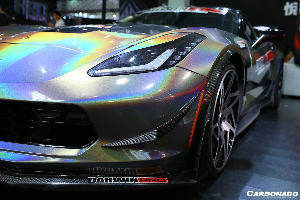 Carbonado 2013-2019 Corvette C7 Z51 Z06 Grandsport Carbon Fiber Front Lip with Caps