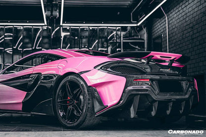 Parachoques trasero de fibra de carbono estilo 600LT para McLaren 540C, 570S y 570GT Carbonado 2015-2020 con difusor, alerón de maletero, motor, maletero y escape.