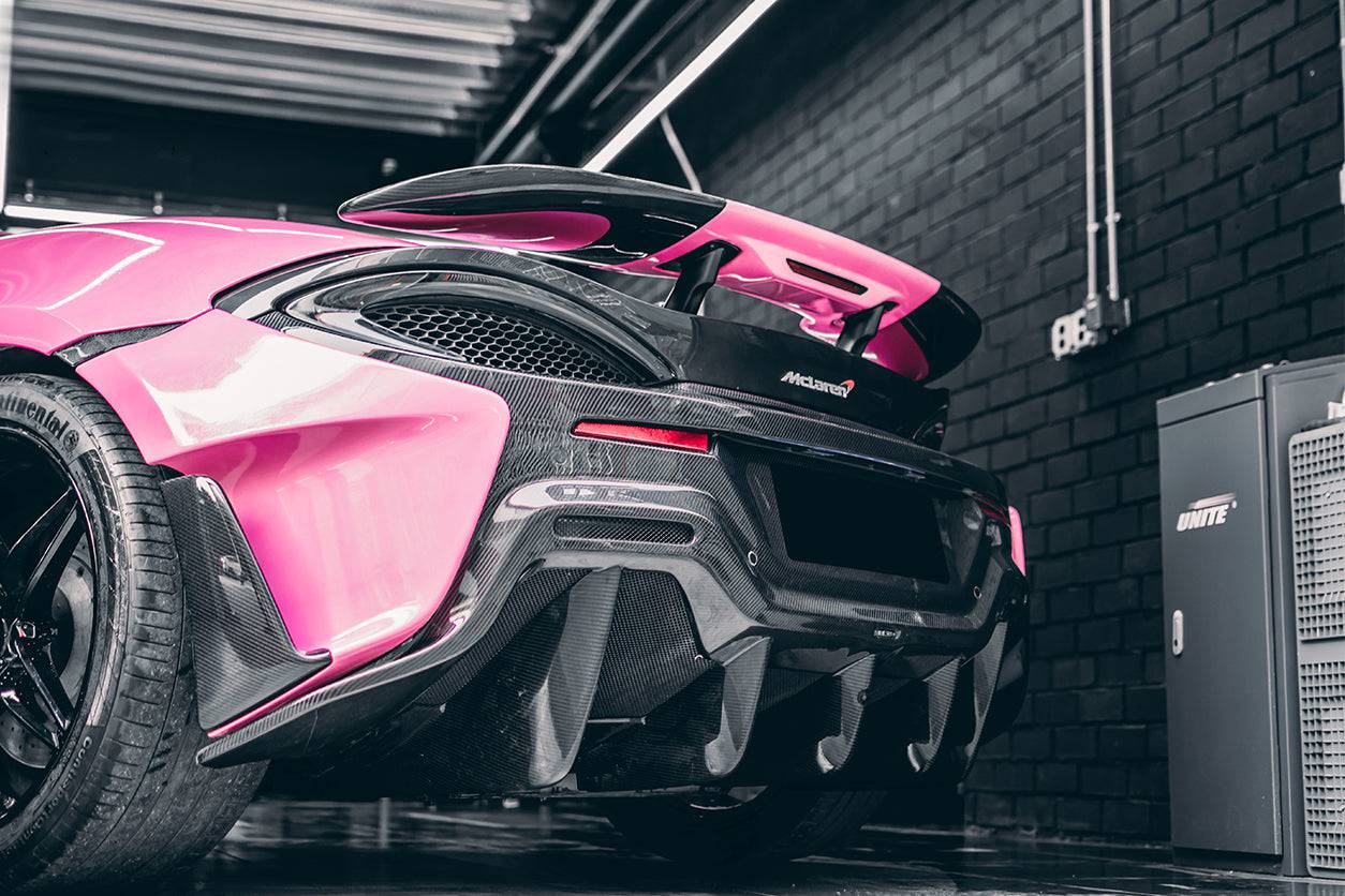 Parachoques trasero de fibra de carbono estilo 600LT para McLaren 540C, 570S y 570GT Carbonado 2015-2020 con difusor, alerón de maletero, motor, maletero y escape.