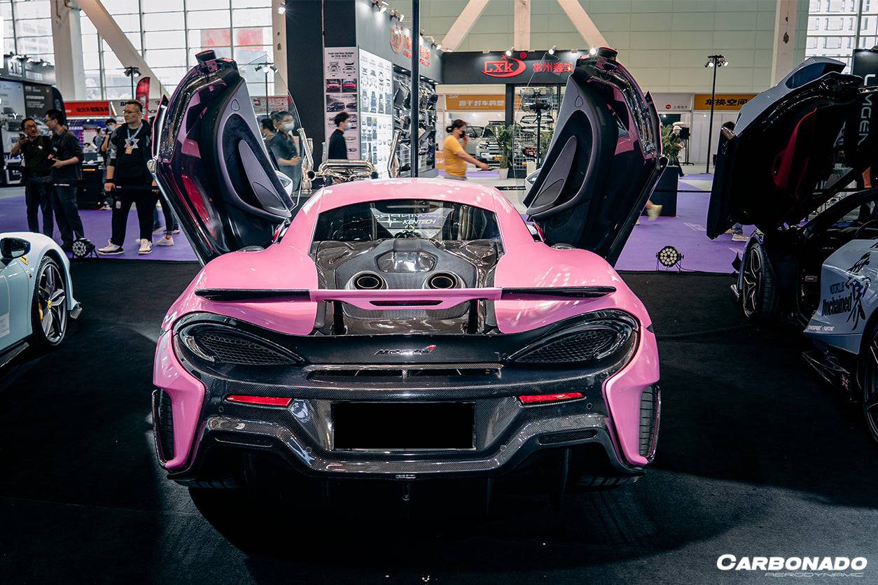 Parachoques trasero de fibra de carbono estilo 600LT para McLaren 540C, 570S y 570GT Carbonado 2015-2020 con difusor, alerón de maletero, motor, maletero y escape.