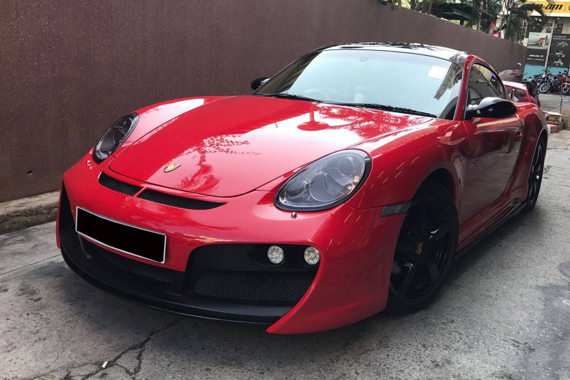 Parachoques delantero estilo Porsche Cayman Boxster 987 TA Carbonado 2005-2008 con luces LED