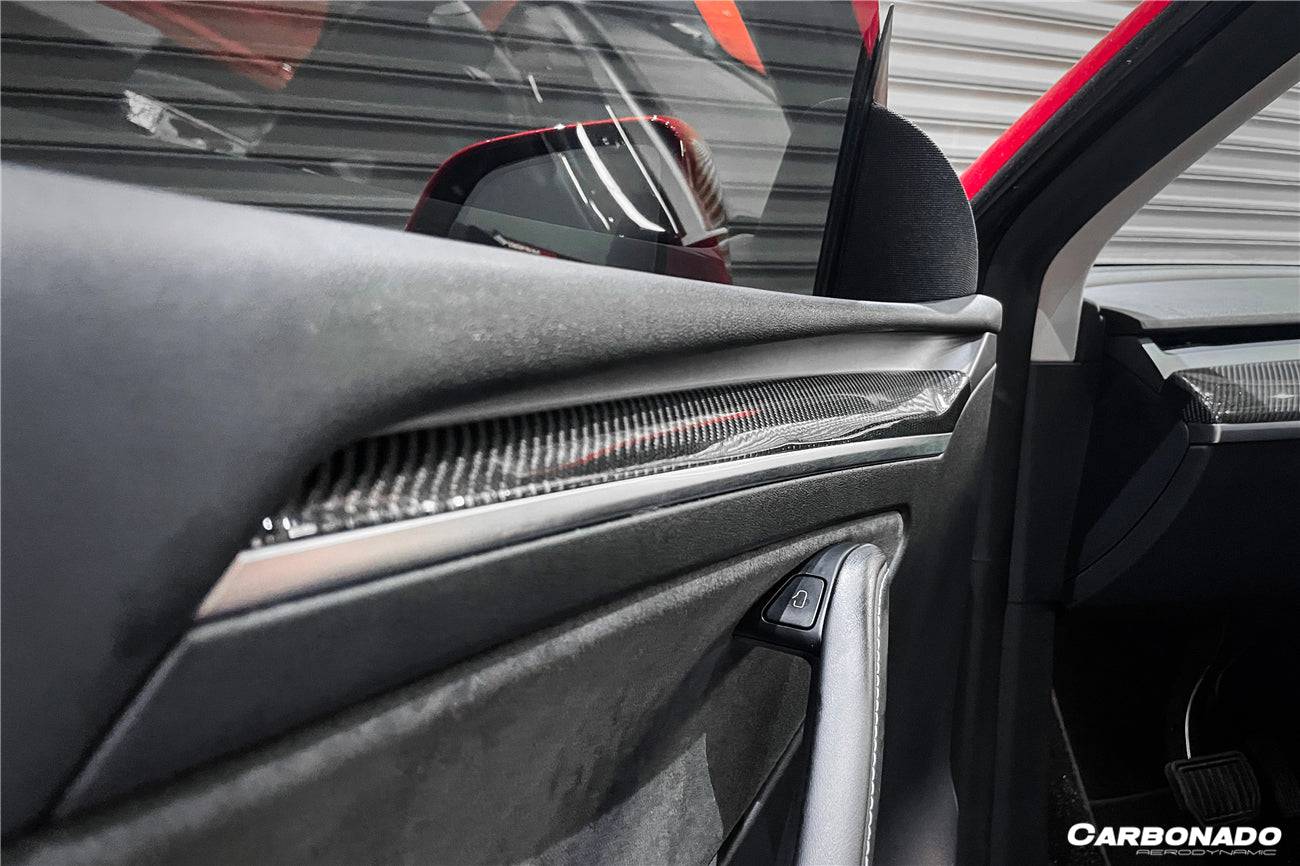 Reemplazo de molduras interiores de puertas de fibra de carbono estilo autoclave para Tesla Model 3 Y (modelos OEM) 2020-2023