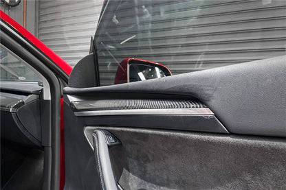Reemplazo de molduras interiores de puertas de fibra de carbono estilo autoclave para Tesla Model 3 Y (modelos OEM) 2020-2023