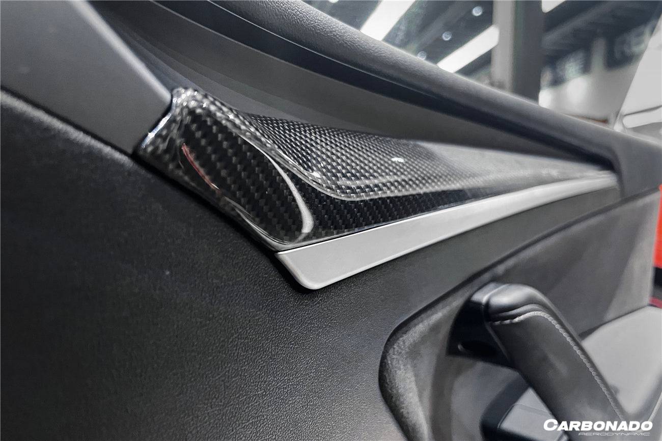 Reemplazo de molduras interiores de puertas de fibra de carbono estilo autoclave para Tesla Model 3 Y (modelos OEM) 2020-2023