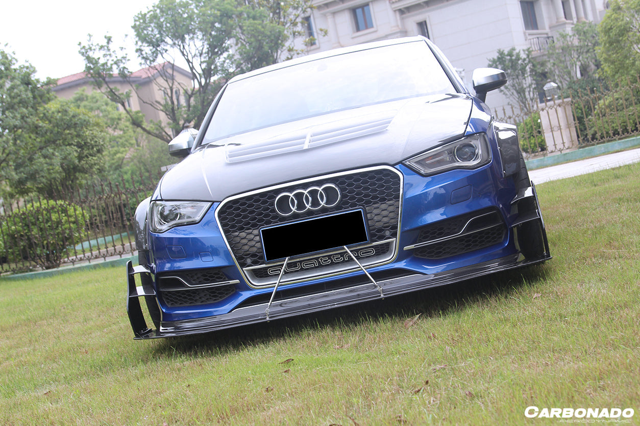Carbonado 2013-2016 Audi S3 A3 Sline Sedan BKSS Style Carbon Fiber Front Lip With Under Board
