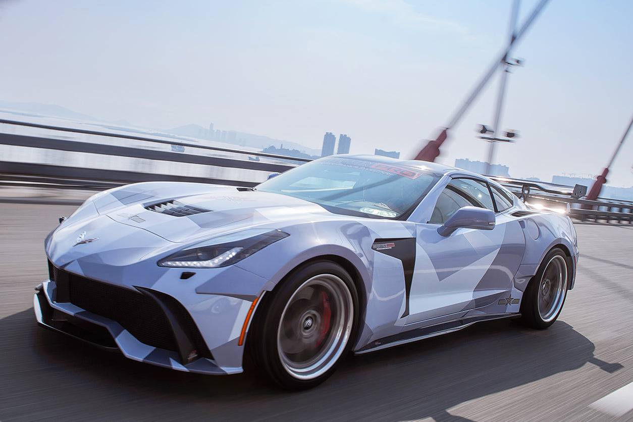 Extensión de faldones laterales de fibra de carbono estilo APR para Corvette C7 Stingray Carbonado 2013-2019
