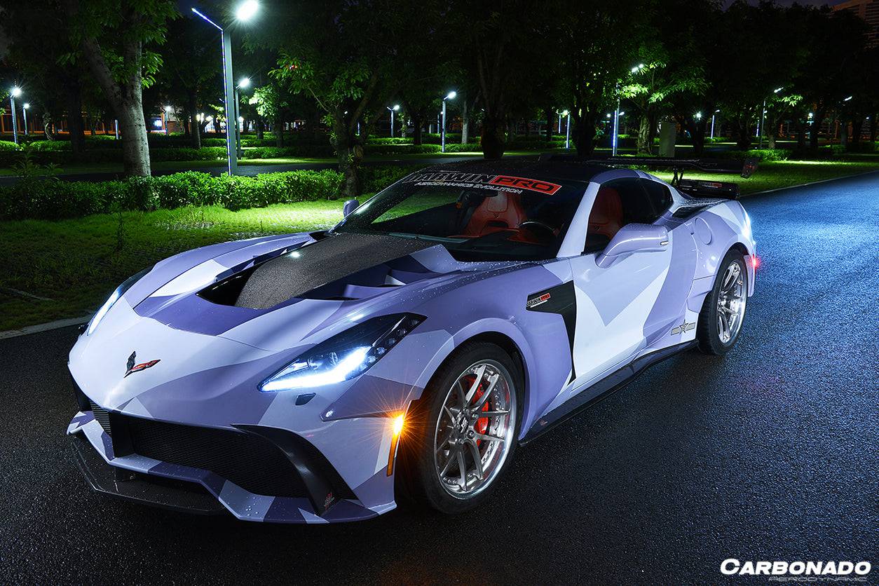 Extensión de faldones laterales de fibra de carbono estilo APR para Corvette C7 Stingray Carbonado 2013-2019