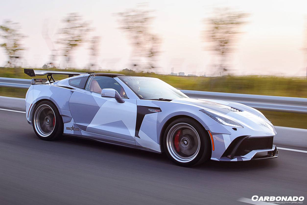 Extensión de faldones laterales de fibra de carbono estilo APR para Corvette C7 Stingray Carbonado 2013-2019
