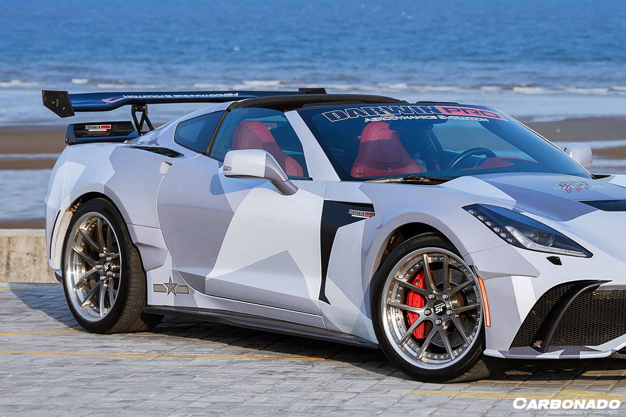 Extensión de faldones laterales de fibra de carbono estilo APR para Corvette C7 Stingray Carbonado 2013-2019