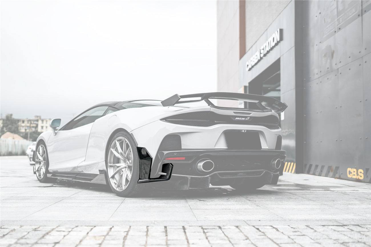 Alerones laterales del parachoques trasero de fibra de carbono estilo McLaren GT WP Carbonado 2020-2023