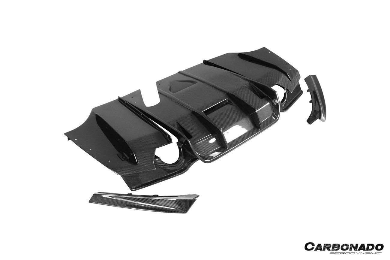 Carbonado 2011-2019 BMW 3 Series F30  F35 M-Tech GV Carbon Fiber Rear Lip with Diffuser   Caps
