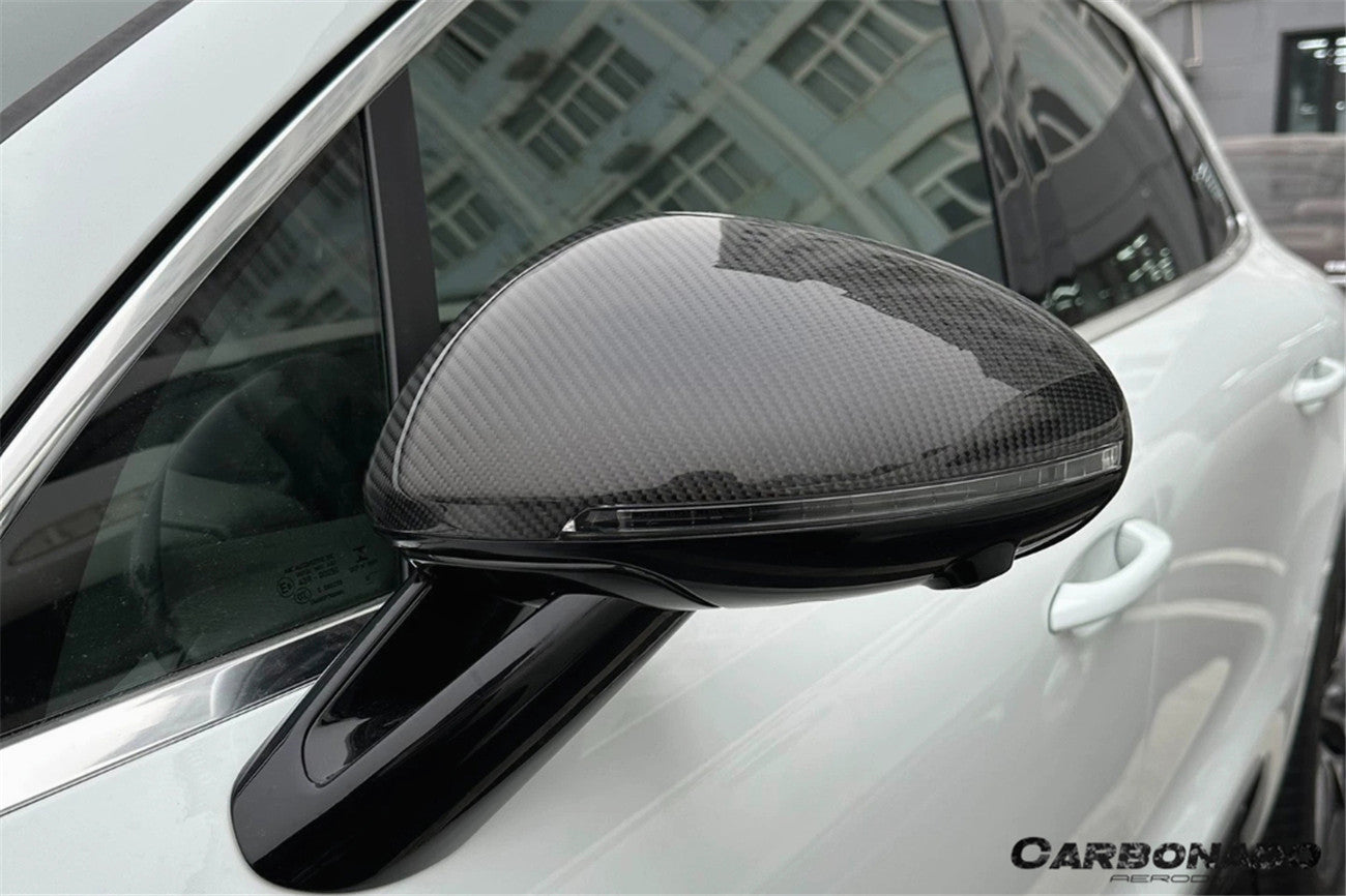 Reemplazo de carcasa de espejo de fibra de carbono seco para Porsche Macan 95B Carbonado 2014-2024 | Compatible con T, S, GTS, Turbo, Turbo S, 4 Electric, Turbo (sin orificios BSA)