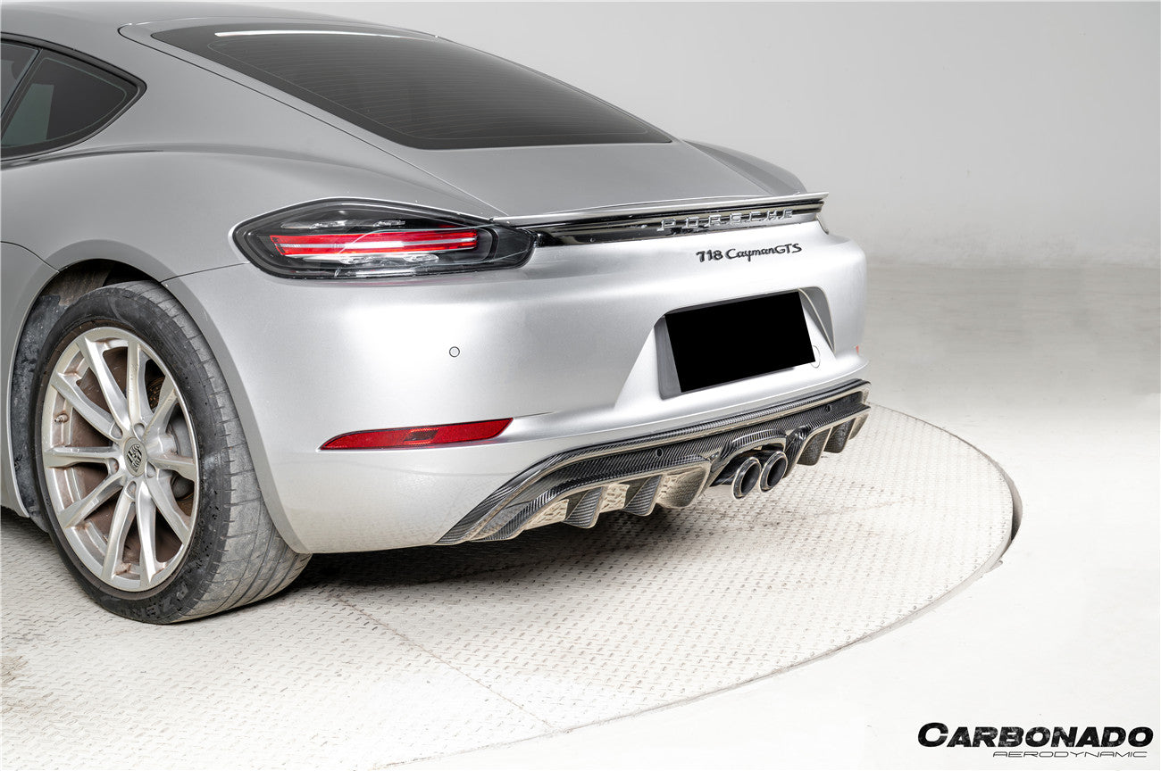 Carbonado GTS Style Dry Carbon Fiber Rear Diffuser Lip | 2017-2025 Porsche 718 Cayman Boxster