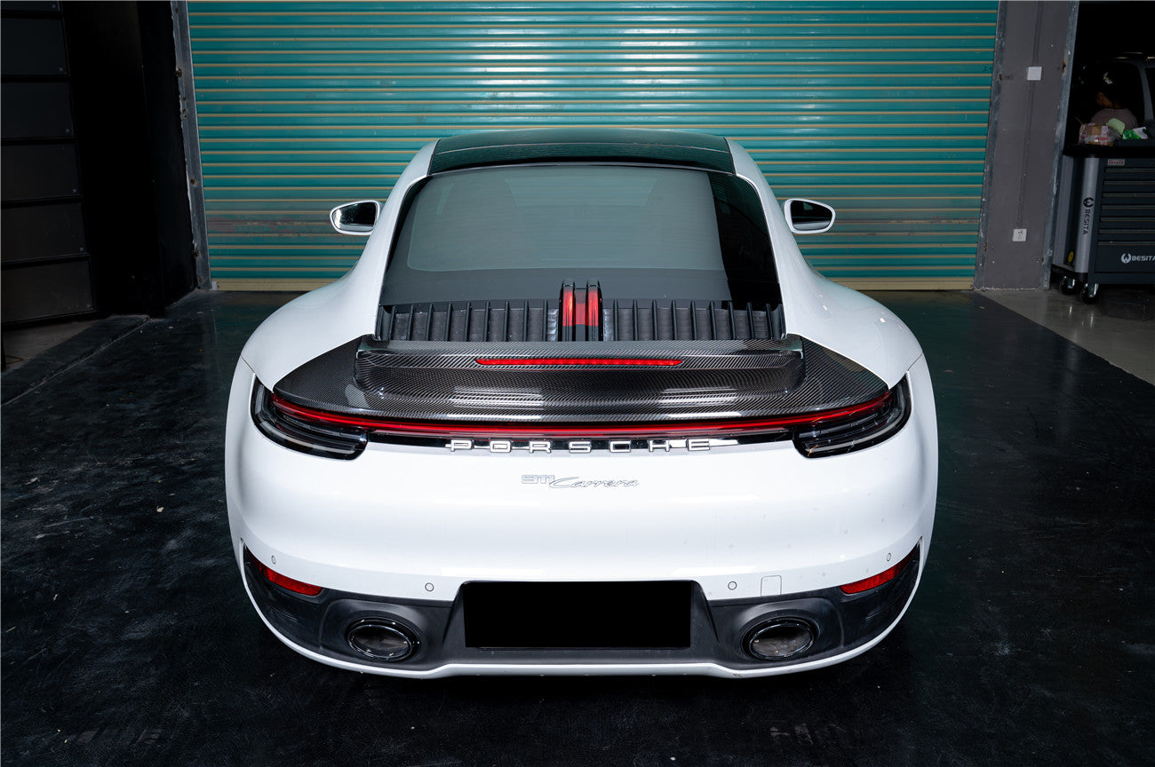 Alerón de maletero de fibra de carbono seco estilo Porsche 911 992 Carrera SC Carbonado 2019-2024 con luz LED